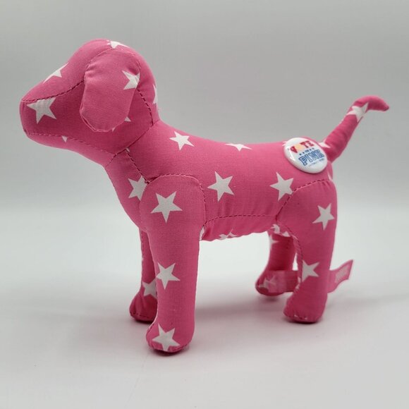 Victorias Secret Pink and Gold Dog Plush Toy Set Of 2 Pink Star & Gold Logo - Picture 3 of 16